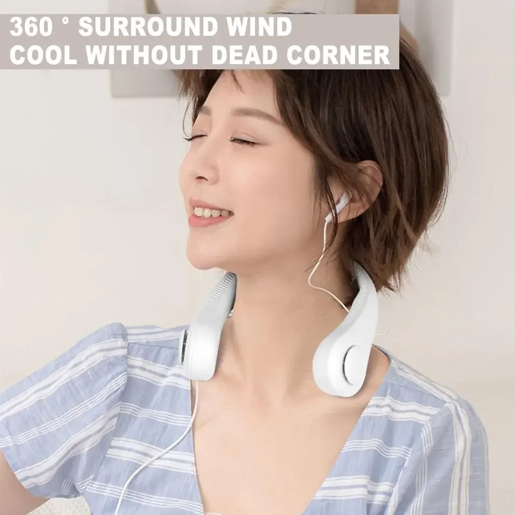 Portable Hanging Neck Fan Bladeless Air Cooler Cooling Fan Wearable Neckband Leafless Fan USB Rechargeable Mini Necklace Fan