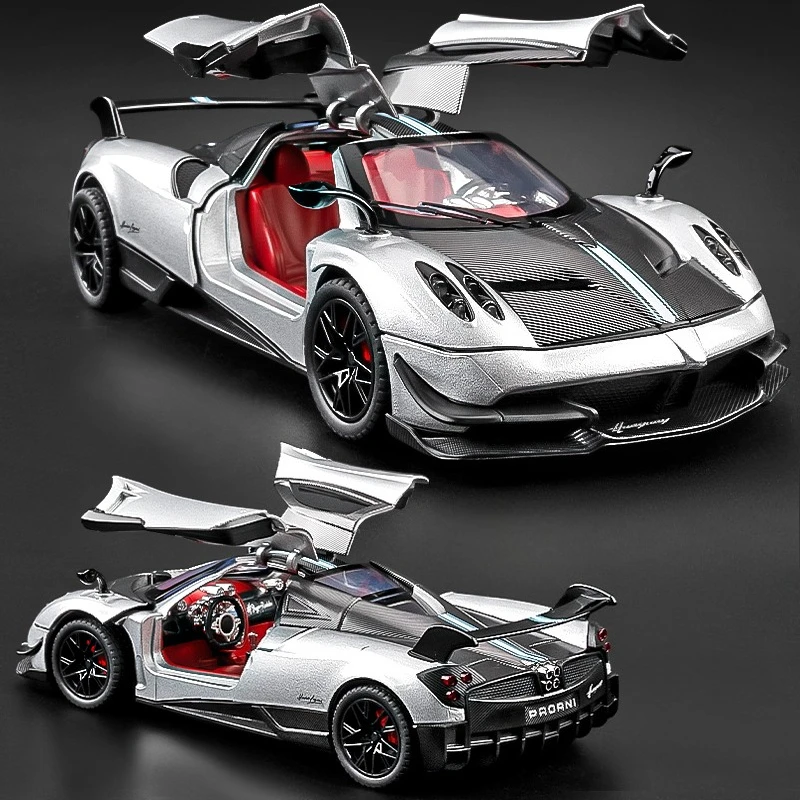 1:24 Schaal Auto Speelgoed Pagani Huayra Spray Versie Modellen Legering Diecast Sportwagens Geluid Licht Deuren Geopend Trek voor Jongen Geschenken