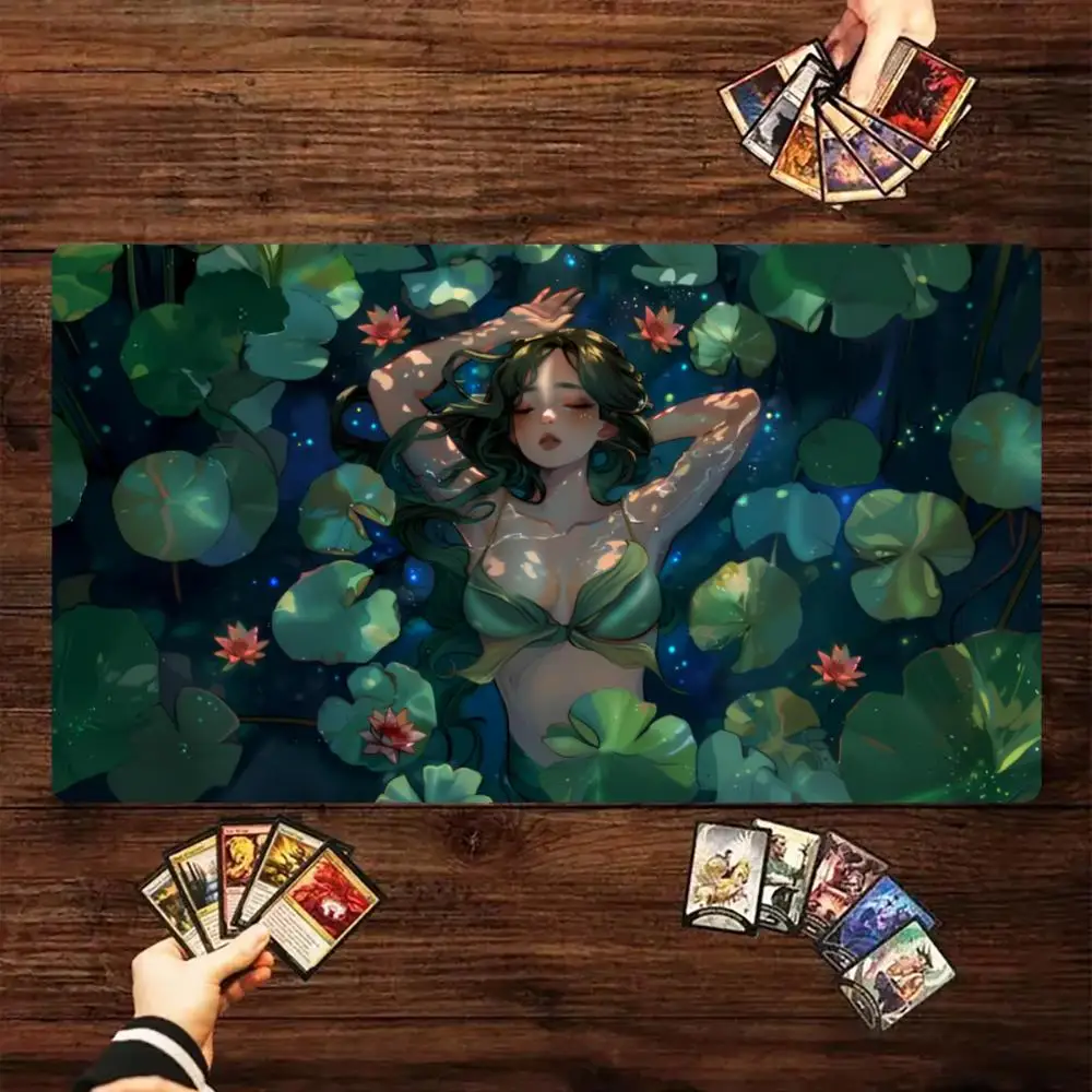 

Lotus Leaf Pond，beautiful Girl Mouse Pad Card Game Mat Large Computer Office Mousepad Non-slip for MTG DTCG CCG RPG Trading Mats