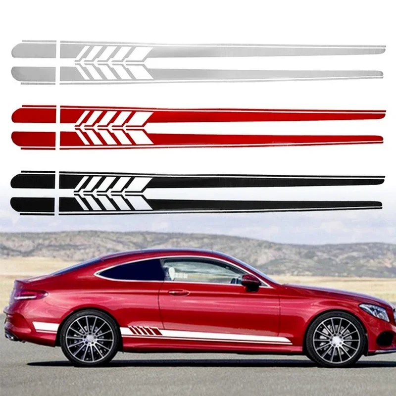 2pcs Car Side Stripe Stickers Racing Auto Body Styling Sport Decal for Benz C-Class C180 C280 W204 W205 AMG