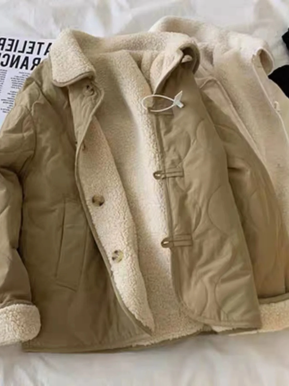 両面着用ラムファージャケットカジュアル長袖ターンダウン襟プラスサイズの女性の秋冬暖かい綿コート