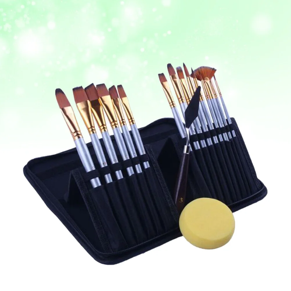 

15pcs Paintbrush Set Art Supplies With Sponge Knife For Acrylic Oil Watercolor Painting Anti-Shedding Synthetic Hair In Black