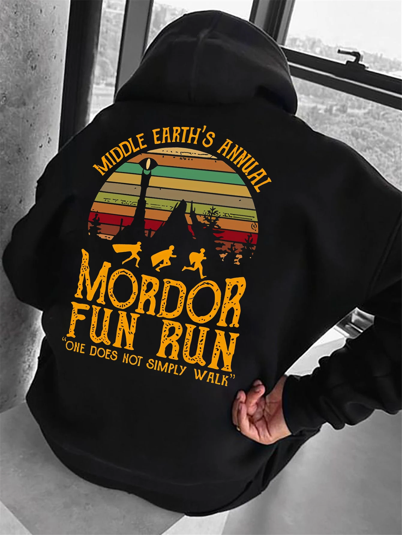 

Men'S Mordor Fun Run Hoodie Long Sleeve, Drawstring Hood, Casual Outdoor Pullover