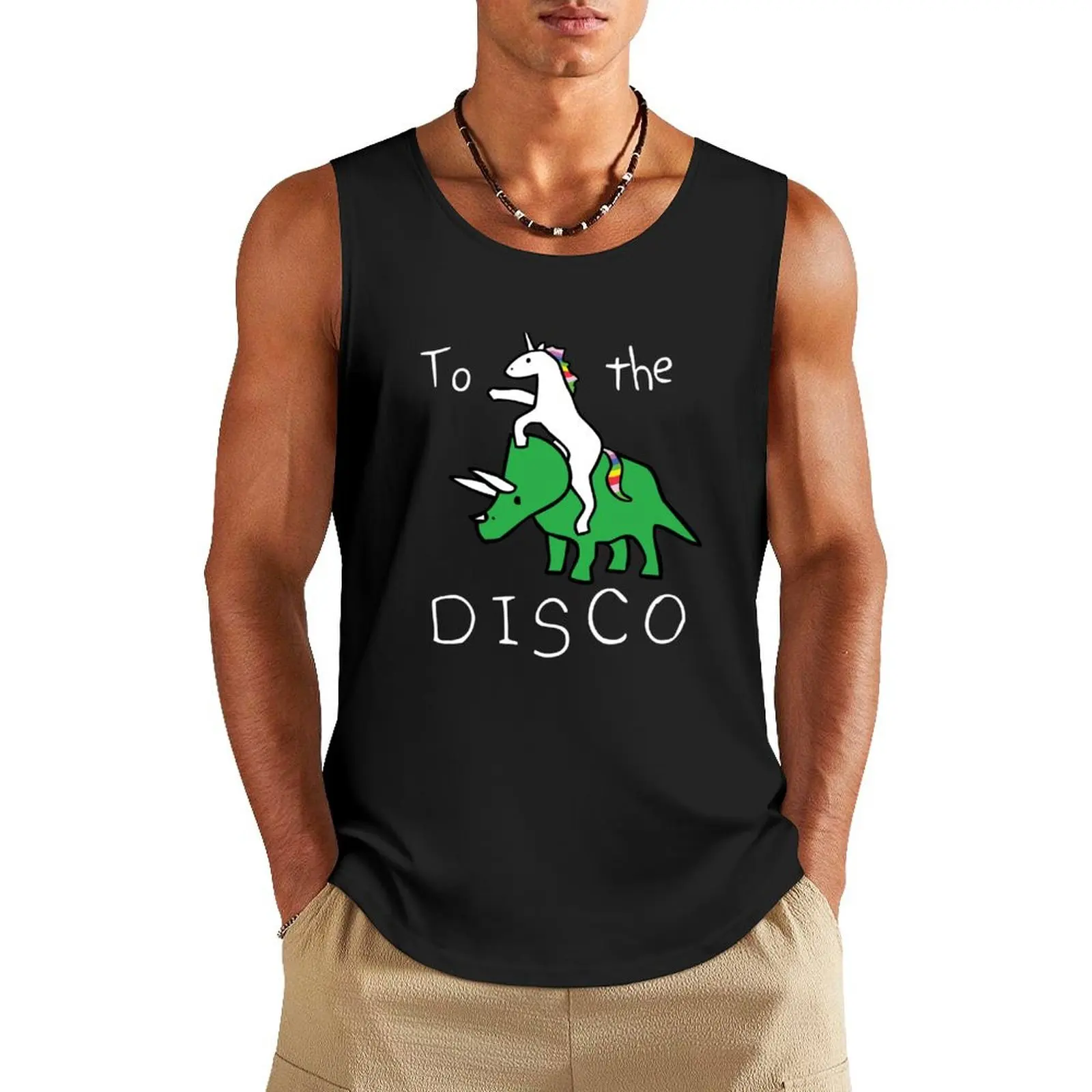 To The Disco (white text) Unicorn Riding Triceratops Tank Top summer clothes men 2024 Man gym clothes Gym man Men gym sportswear