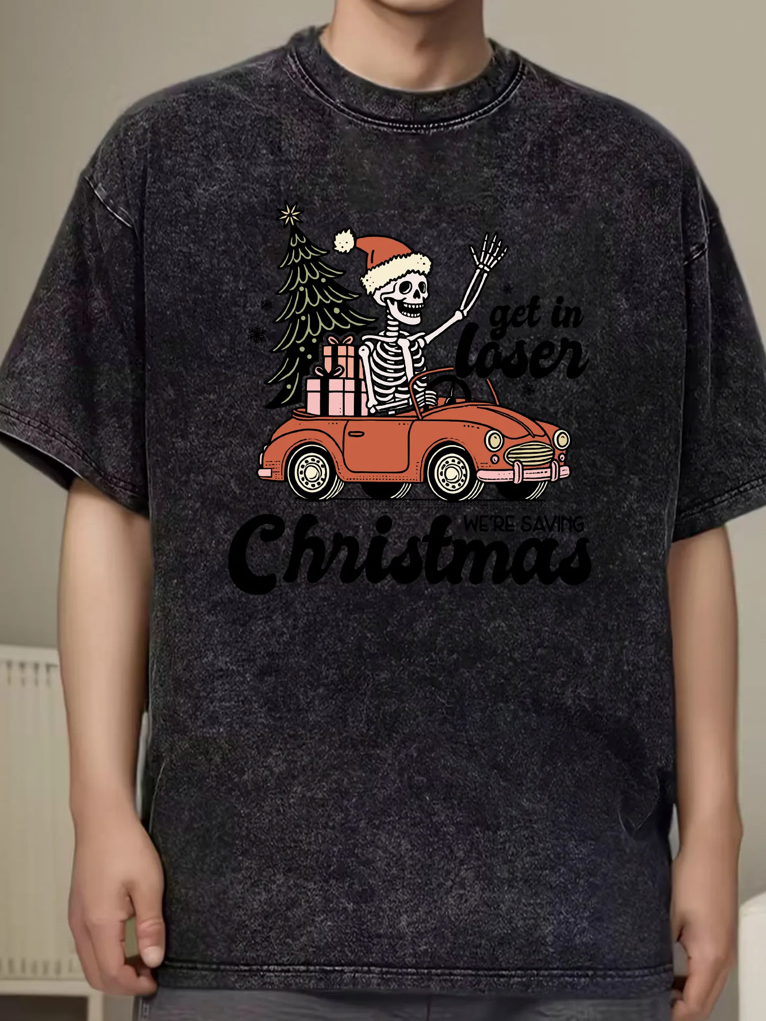 تي شيرت رجالي قطني كبير الحجم من Skeleton Driving، تي شيرت برسومات مغسولة، تي شيرت عتيق ملابس الشارع للصيف #1