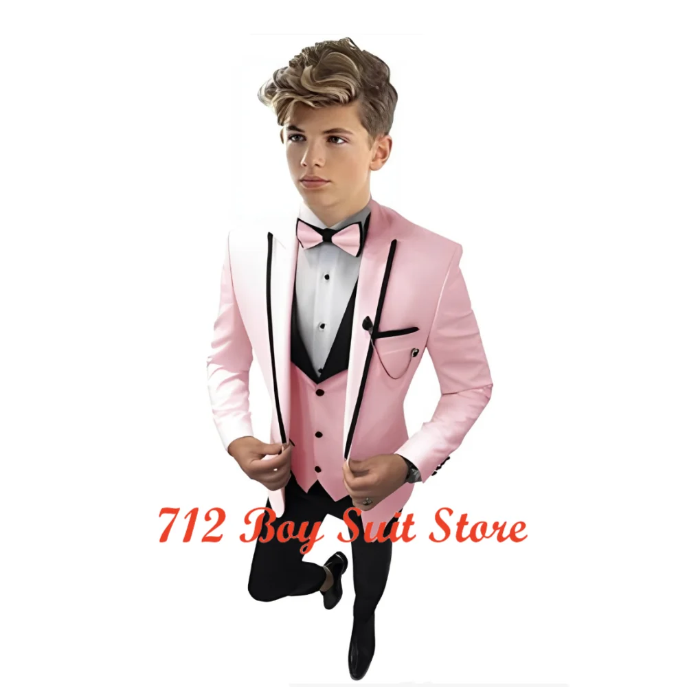 Abito per ragazzi Smoking da sposa per bambini Giacca formale Pantaloni Gilet Set da 3 pezzi Abito personalizzato Abiti classici per bambini da 2 a 16 anni