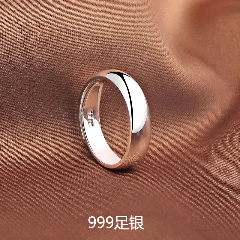 s999Pure Silver Smooth Opening Ring Female Couple Men and Women Simple Bracelet Simple Sterling Silver Open Mouth Little Finger