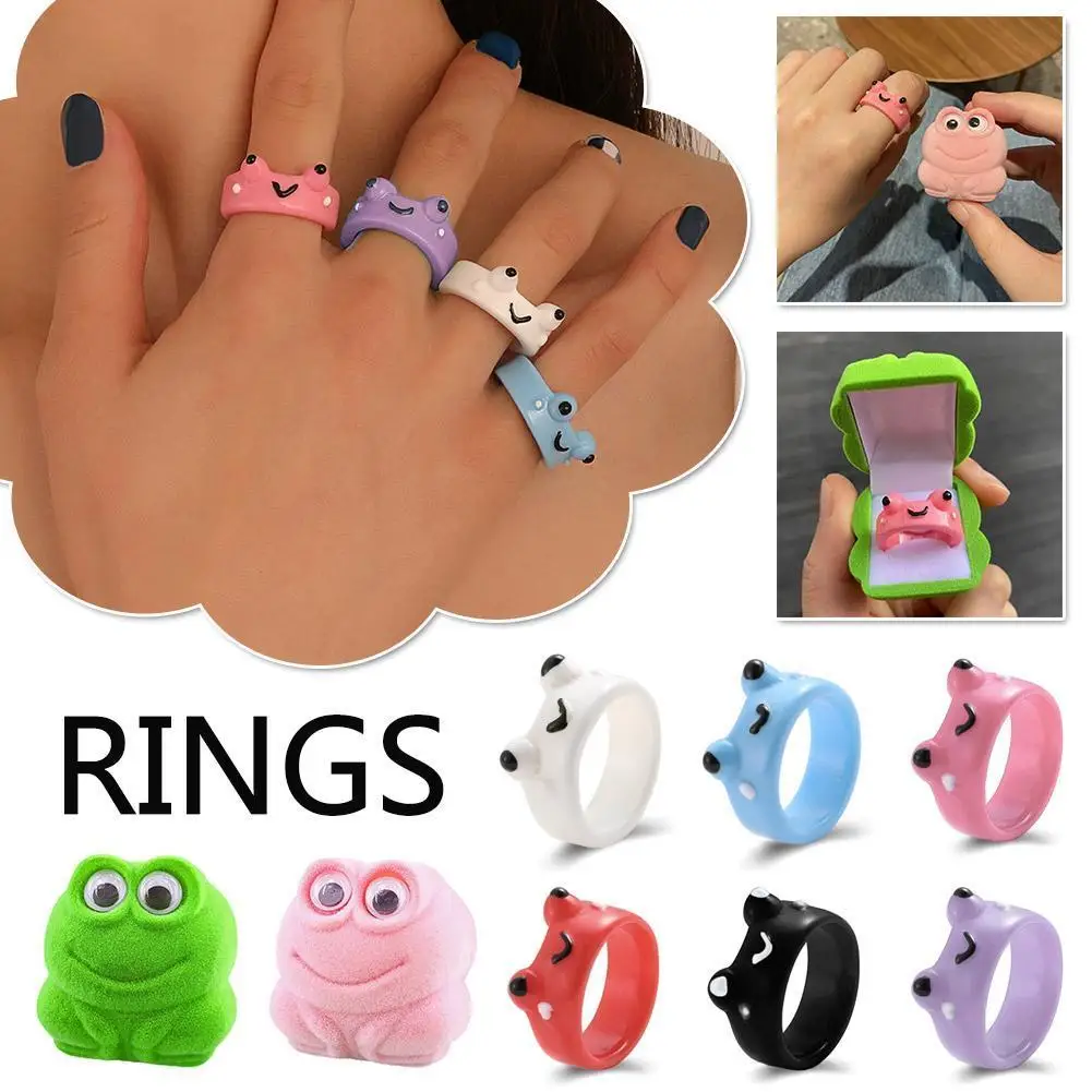 Cute Frog Rings Colorful Acrylic Finger Rings Women Girls Daily Friendship Couple Gifts Lovely Animal Jewelry Accessory