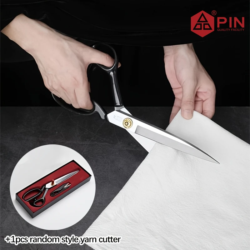 PIN Premium Tailoring Scissors 31cm/12.2in Stainless Steel - Heavy Duty Fabric & Paper Cutting Professional Black Sewing Shears