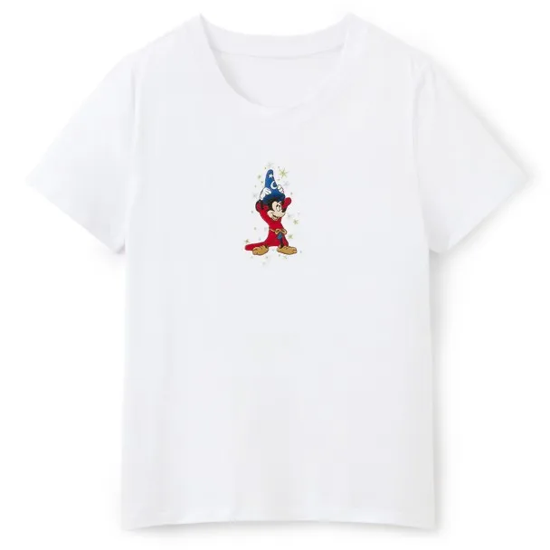 

Fantasia Mickey Mouse 2025summer Cotton T - Shirt Casual Style with Wizard Mickey Embroidery Suitable for Daily Wear and Party