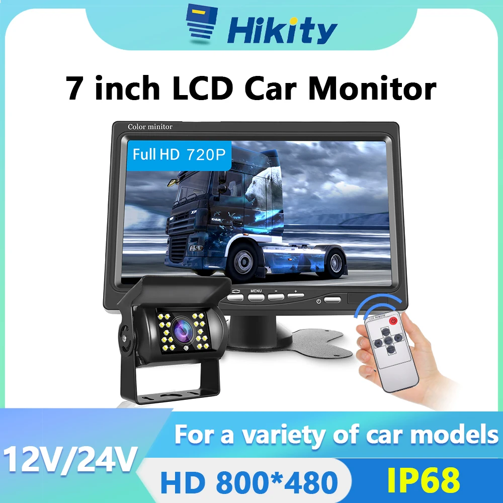 Hikity Car Monitor LCD HD with Car Reversing Camera Display Color Screen Car Backup for Truck Bus Van Rear View Kit