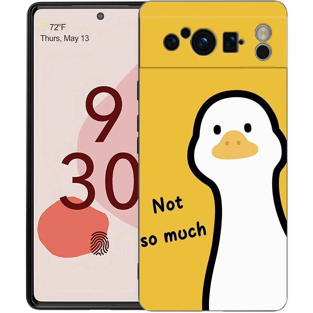 Phone Case For Google Pixel 9 8 8A 7 7A 6 Pro XL 6A 5G Black Soft Shockproof Back Cover TPU Shell Cute Cartoon Duck