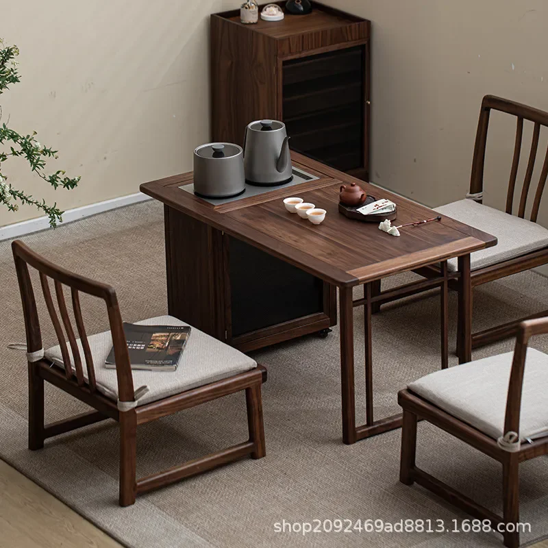 Modern Simple Walnut Tea Cart Small Side Table Removable Balcony Tatami Coffee Table Mini Side Cabinet for Living Room