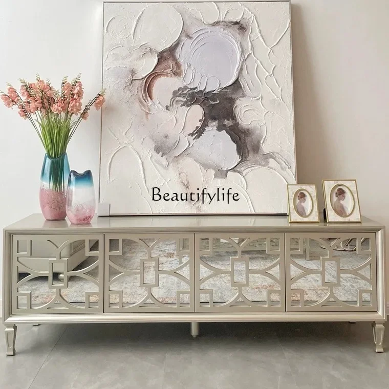 

02 American light luxury TV cabinet solid wood small apartment background wall bedroom locker