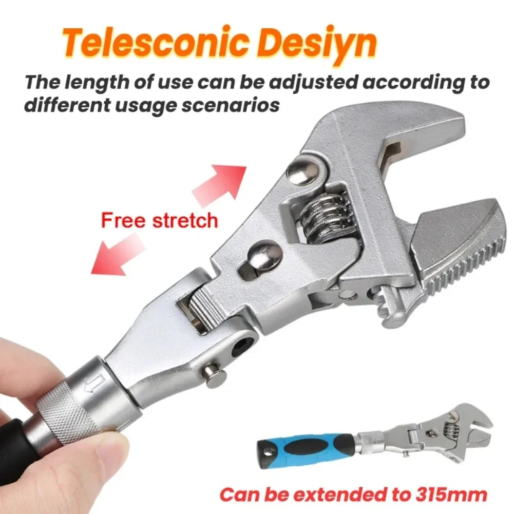 Adjustable Wrench 5 In 1 Dual-purpose 180° Foldable Shaking Head Spanner Hand Household Maintenance Pulley Wrench Repair Tool
