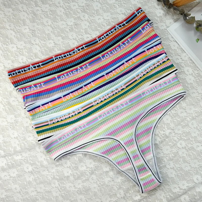 3PCS/Set Women Cotton Solid Seamless Panties for Female Low Waist Underwear Panty Sexy Colorful Striped Lingerie Thongs NKT2125