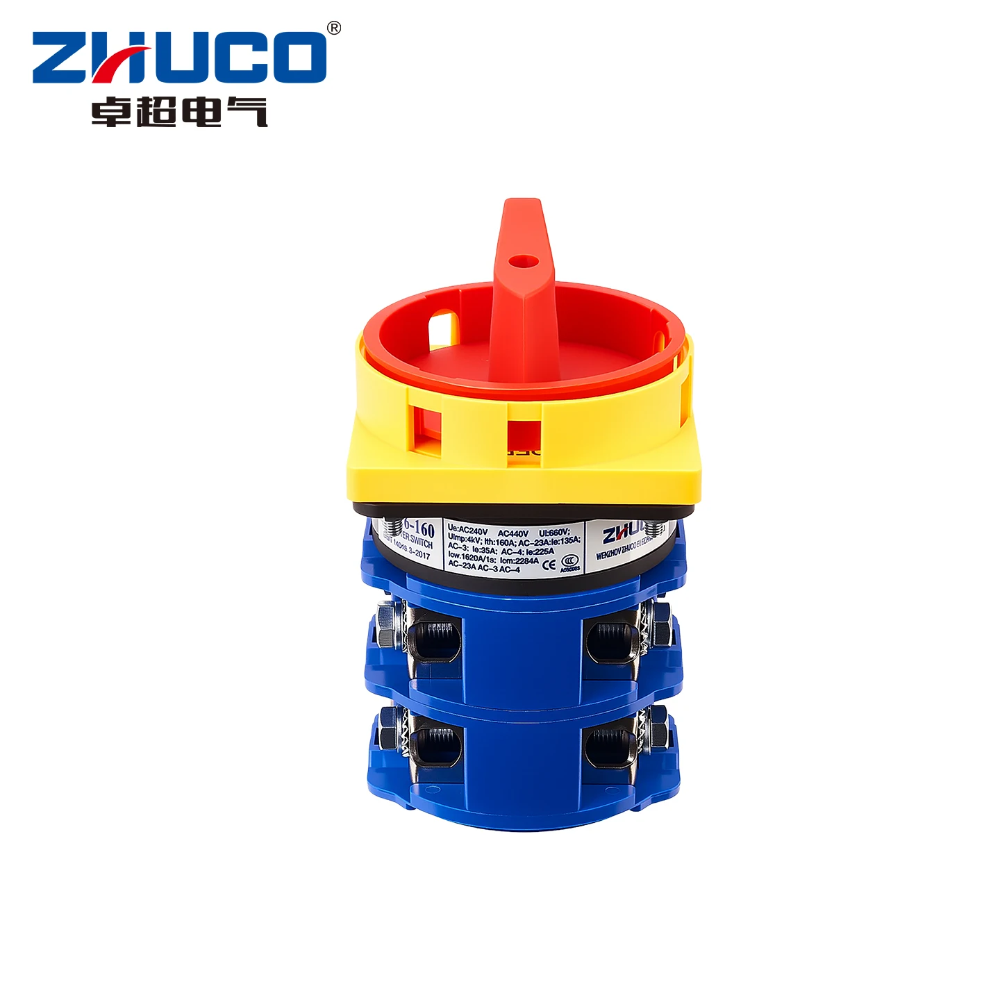 Zhuco 2-Position Selector Switch 160A 690V, 8-Terminal Universal Rotary Cam Selector with Locking Switch, Suitable for Distribution Cabinets, Machine Tools, Industrial Panels (Szw26-160/2Gs, on Off, Off on)