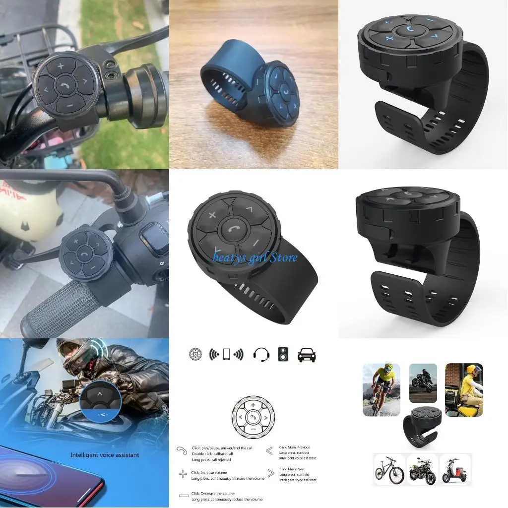 

C7AB Wireless Blue tooth5.3 Remote Button Universal Motorcycle/Bike Handlebar Media