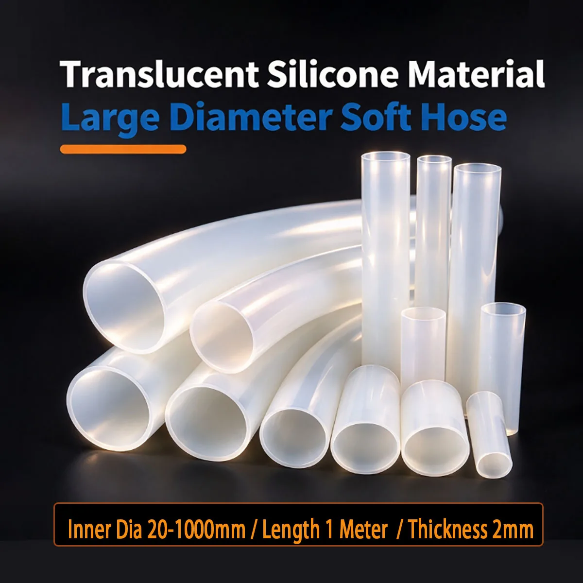 1M High Temp Resistant Silicone Hose ID20-1000mm 2mm Wall Thickness Large Inner Diameter Industrial Rubber Silicone Pipe