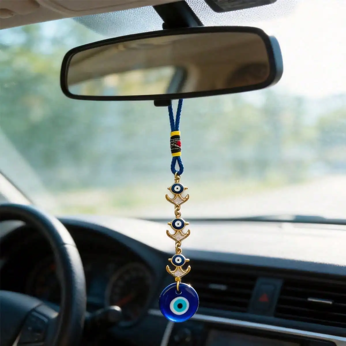 1Pc Car Rearview Mirror Pendant Rhinestone Blue Eyes Car Hanging Ornament Exquisite Evil Eye Car Charm For Car Rearview Mirror I