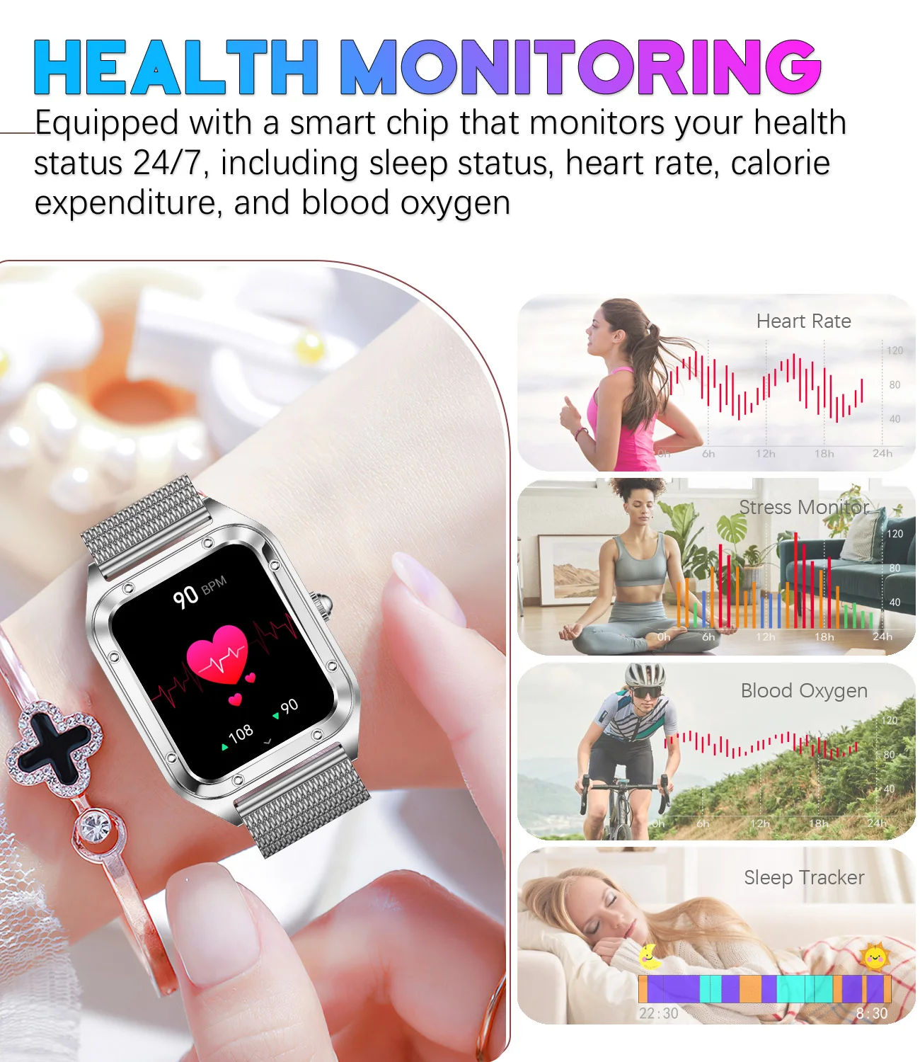 2025Neue NFC-Smartwatch für Frauen, 1,57 Zoll, mit Herzfrequenzmesser, Bluetooth-Anruffunktion, Gesundheits-Tracker für Android iOS