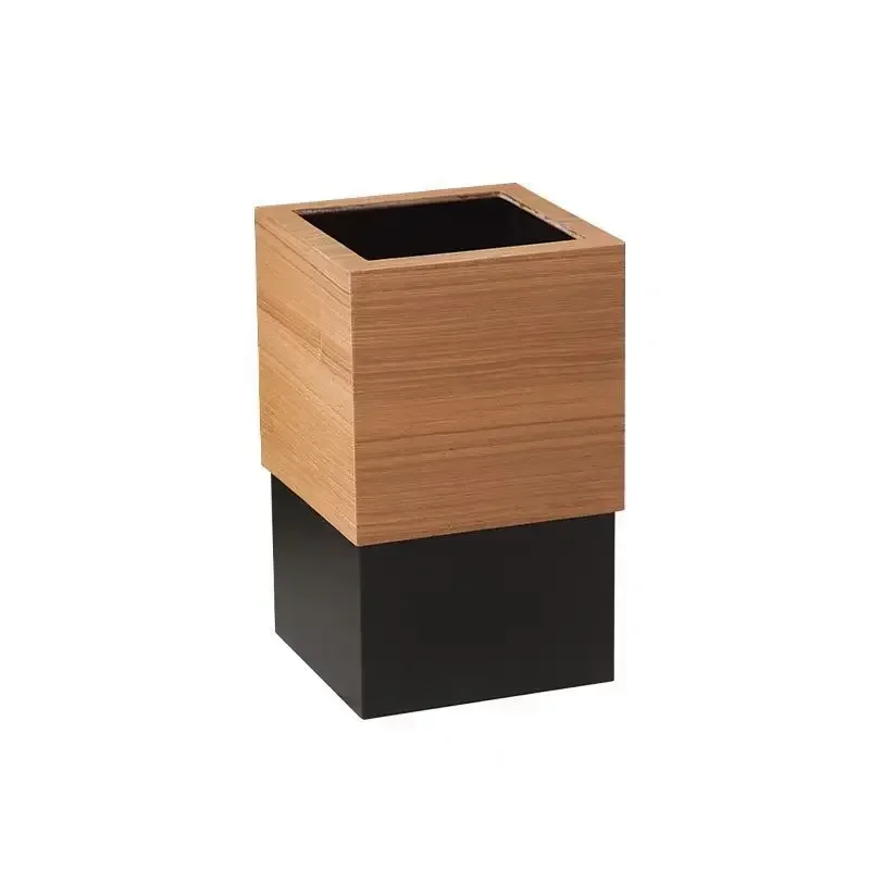 Trash can household living room light luxury wooden bedroom hotel with cover creative ins