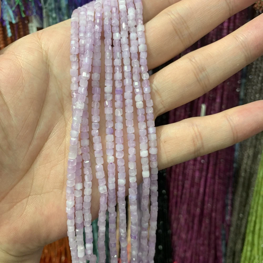 3mm Natural Kunzite Kyanite Turquoise Faceted Cube Loose Beads DIY Bracelet Necklace for Jewelry Making Beads Accessories