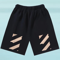 Summer Heavy Trendy Brand OFF Shorts Bronzing Rubber Strip OW Loose Men's and Women's Sweatpants WHITE Pure Cotton Casual Shorts
