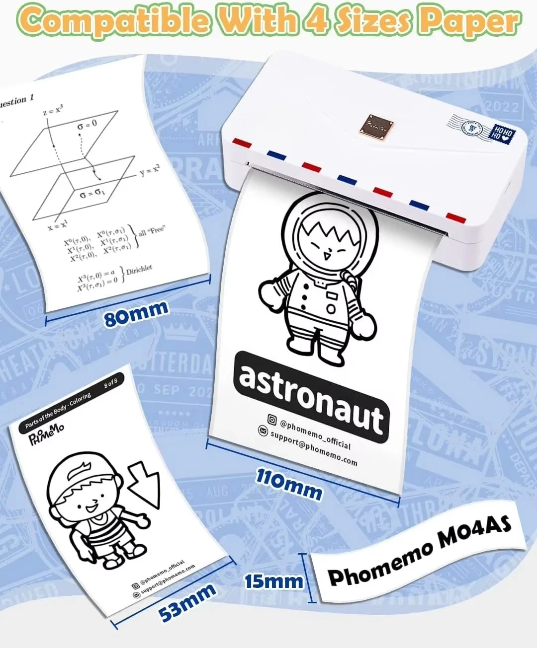 Phomemo M04AS 4 Inch Portable Thermal Printer Mini Sticker Printer  Supports 15/53/80/110mm Printing Width Stock!