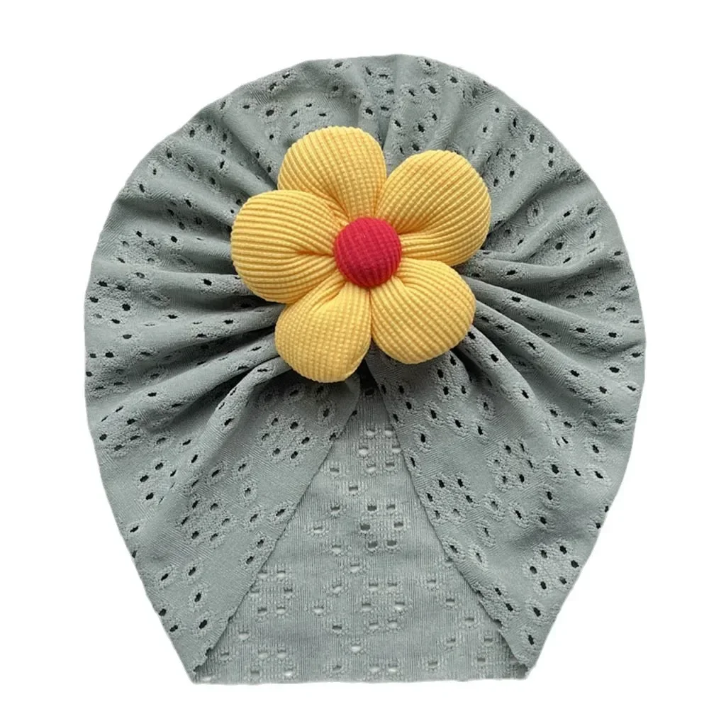 Elastic Flower Baby Hat Newborn Indian Hat Hollow Breathable Headscarf Girls Hat Children Hair Accessories