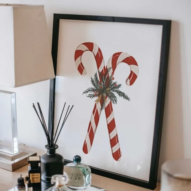 1pc frameless Canvas Painting Christmas Wall Art, Candy Cane Christmas Print, Christmas Decor, Christmas Art, Vintage Christmas