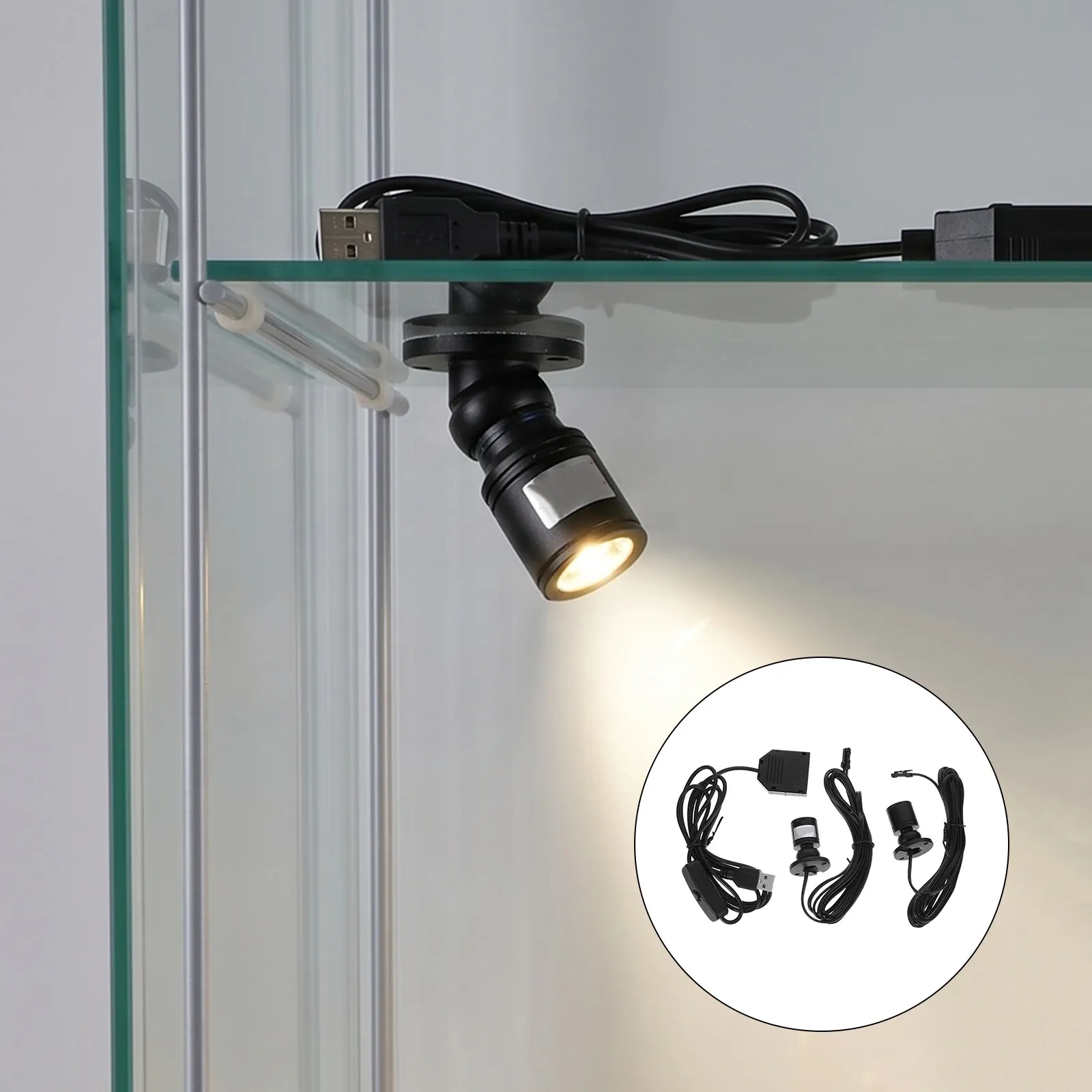 USB LED Jewelry Display Spotlight Dual Head Adjustable Warm White 3000K Cabinet Showcase Accent Light