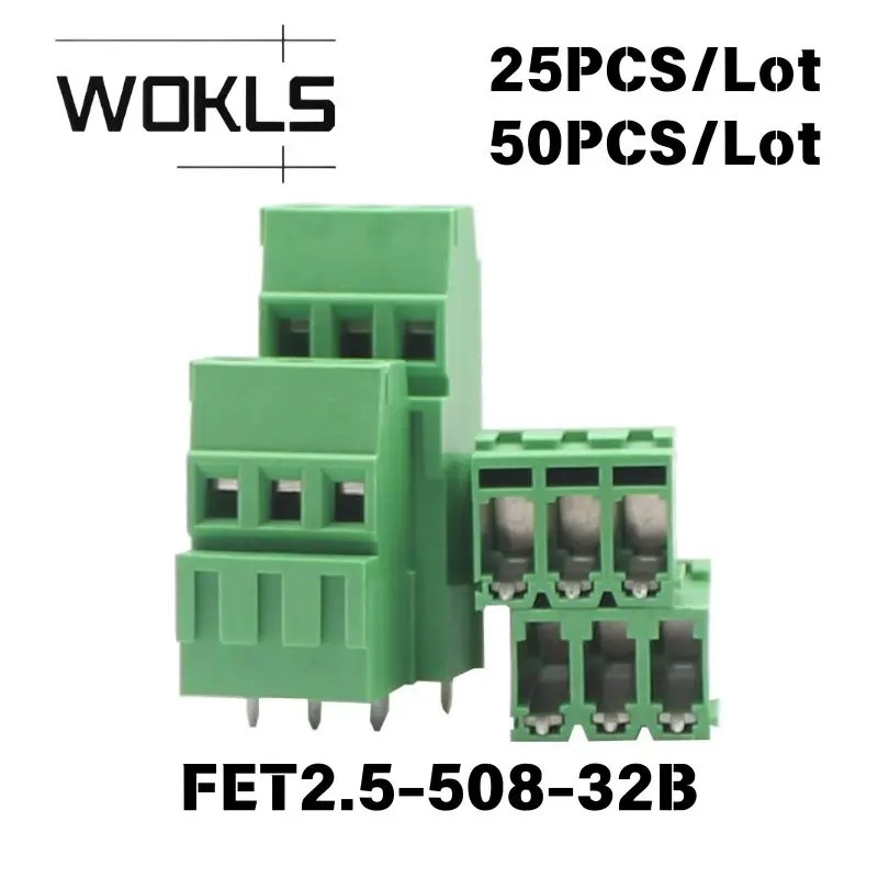50/25PCS FET2.5-508-32B 5.08mm Pitch Screw Type PCB Wiring Terminal Block Printed Circuit Board Terminal Connector