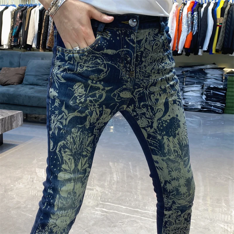 

2023 Skinny Jeans Men Vintage ArtPrint Men Jeans Fashion Jeans Printing Pant Streetwear Men Erkek Kot Pantolon Jeans Hombre