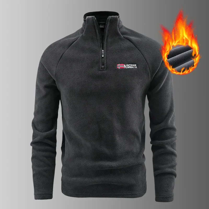 

Men's Norway Style Fleece Jacket Base Shirt Half Zip Sweatshirt Inner Spring Autumn New Model Cross-Border Clothing