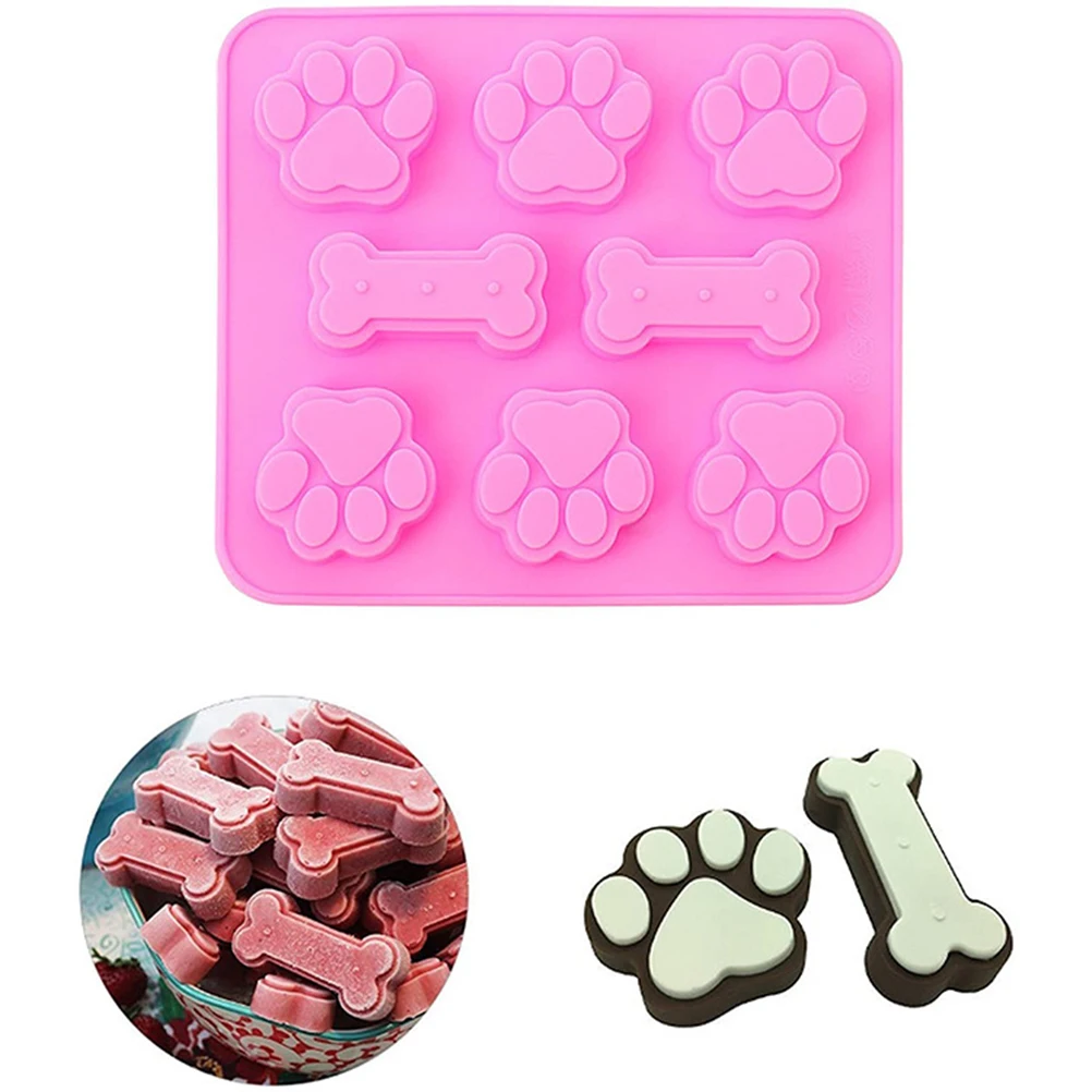 

2 Pcs Silicone Puppy treat molds, Dog Paw and Bone Mold Ice Cube Mold, Jelly, Biscuits, Chocolate, Candy Baking Mold Pink & Blue