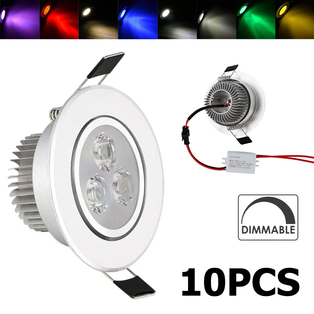 10X 3W LED Downlight With Driver Room Recessed Home Warm/Cool/Neutral White Decoration Ceiling Downlights 110v/220v Light Lamp