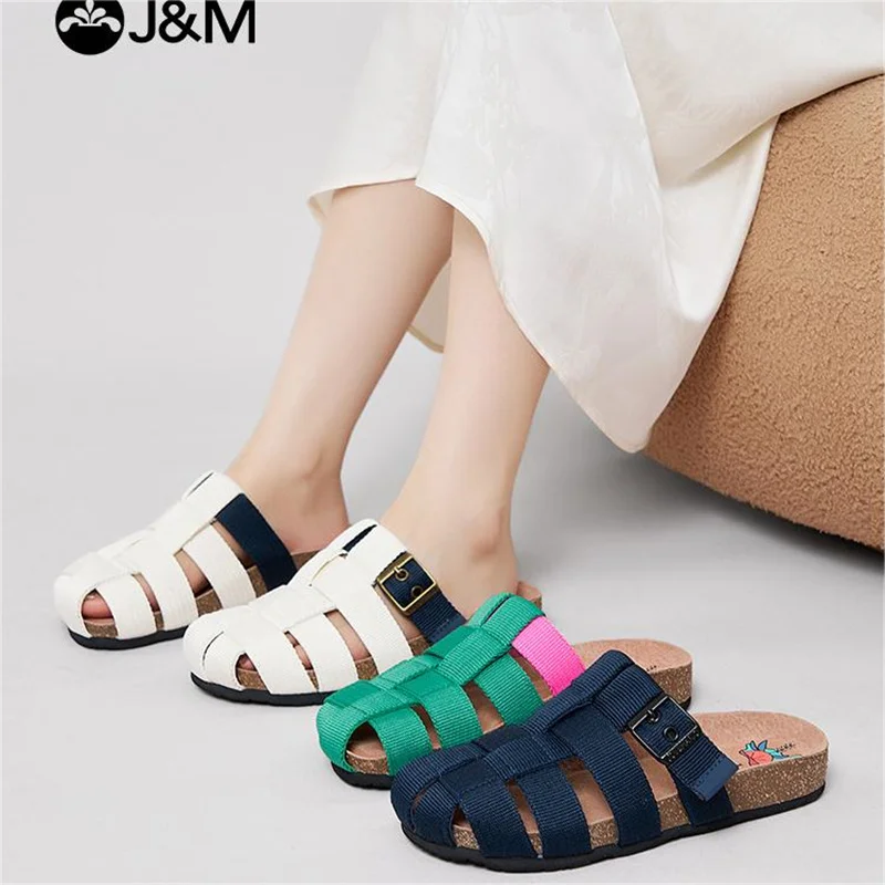 J&M Fashion Women Slides Mules White Slippers Clogs Cork Insole Sandals with Arch Support Outdoor Beach Slides Home Shoes