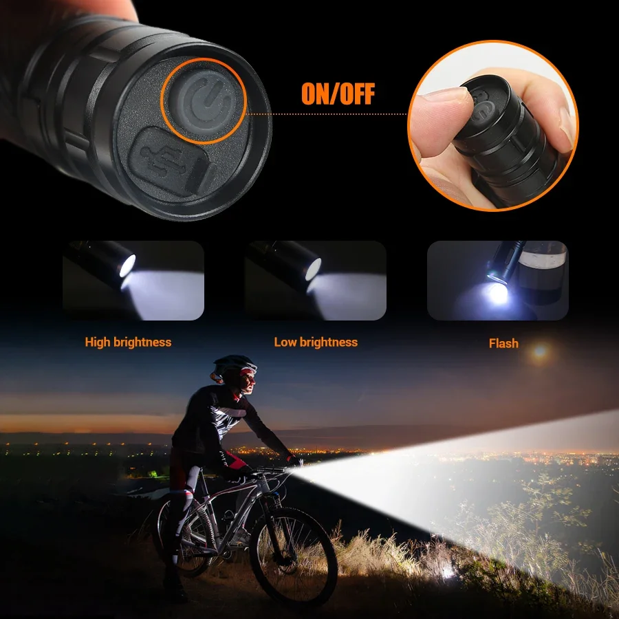 KDULIT Powerful LED Flashlight Aluminum Alloy Tactical Torch Built-in Battery Type-C Rechargeable Waterproof Emergency Light