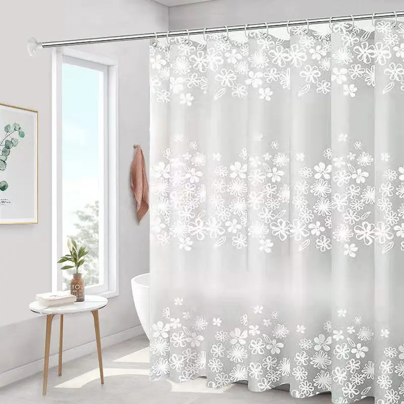 

Shower Curtain White Floral Printed Curtains Bathroom Water Resistant 200cm Pvea Fabric Romatic Waterproof for Toilet with Hooks