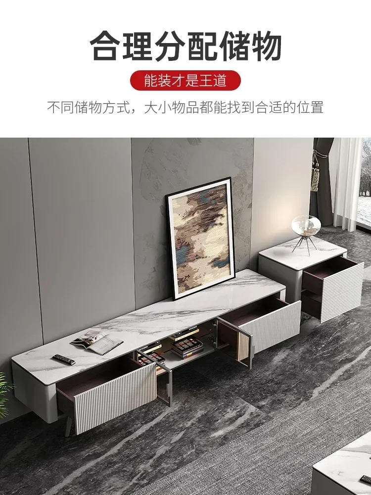 Affordable Long - lasting Rock TV cabinet coffee table combination light luxury white glass paint living room Superior