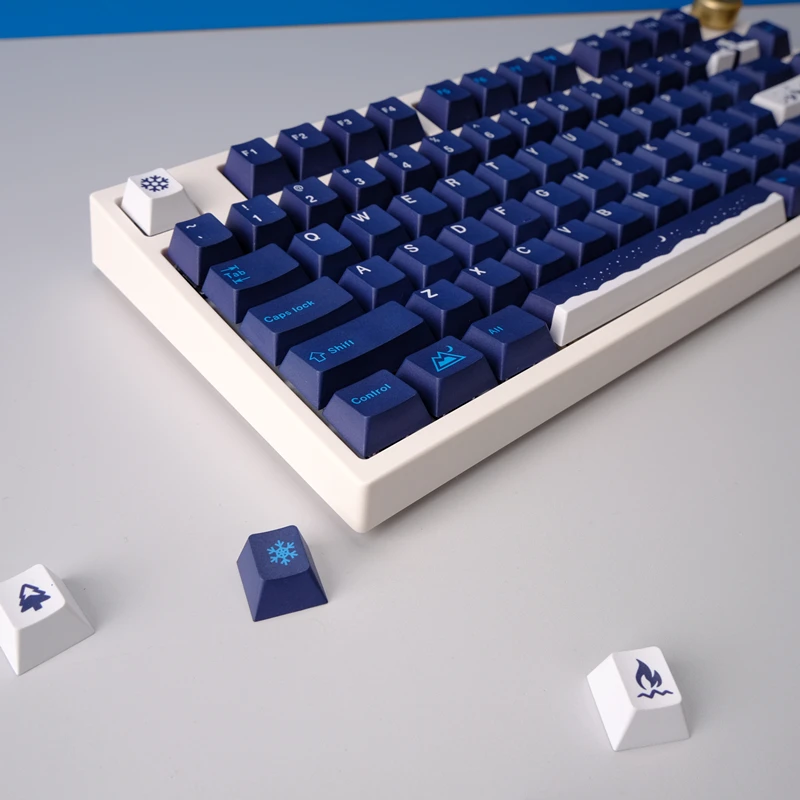 Titan Nation Snowy Night Keycaps Blue Keycap 129keys Pbt Five-Sided Sublimation Original Height for Mechanical Keyboard GH60