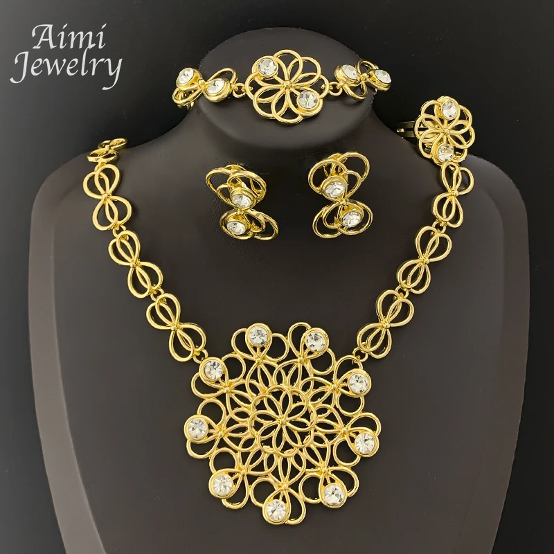 

Роскошные массивные колье со стразами, серьги, браслет, кольцо, комплект ювелирных изделий, модные помолвочные подарки для свадебной вечеринки