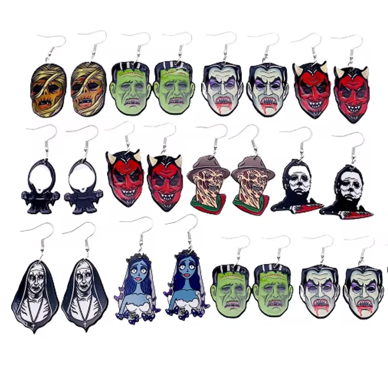 Epoxy Earrings For Women Horrible Movie Man Head Mummy Zombie Acrylic Charm Earring Party Gift Jewelry