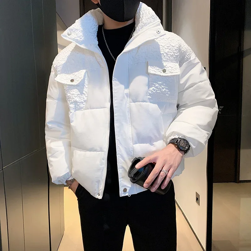 2023 Winter Parkas Men Loose Casual Businessl Windproof Warm Zipper Cotton Coat Korean Stand Collar Puffer Jackets Men Clothing