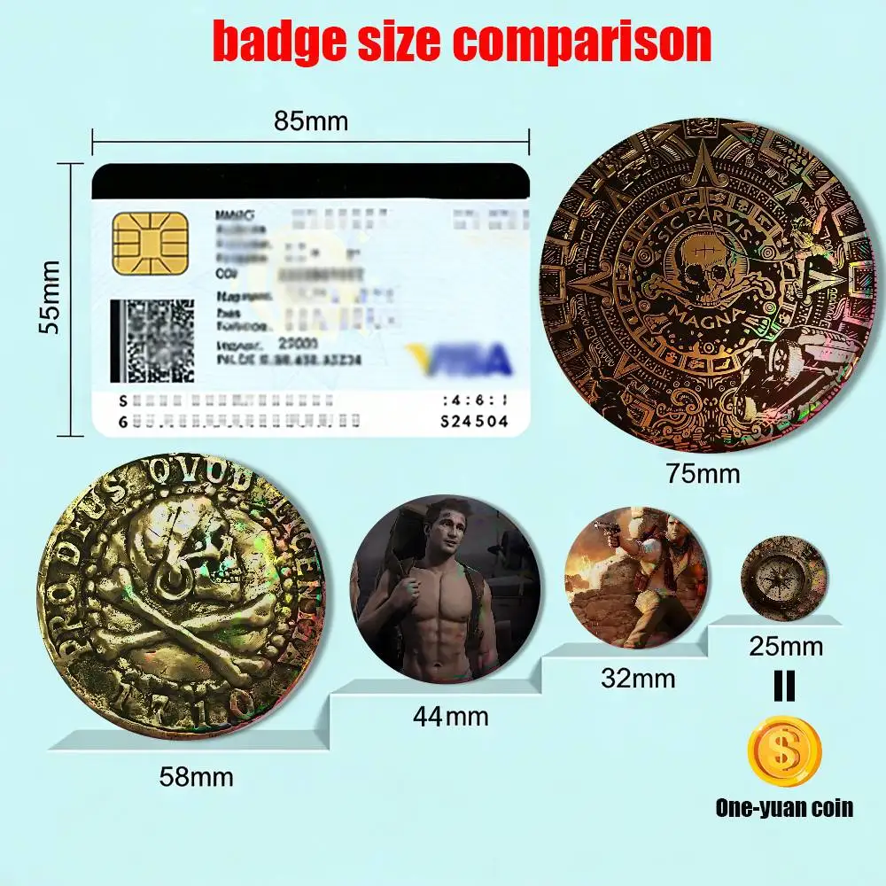 game Historical Secrets Uncharted HD Print 58mm 44mm Round Lapel Pins Pretty Derby Round Display Brooches Brooch Badges