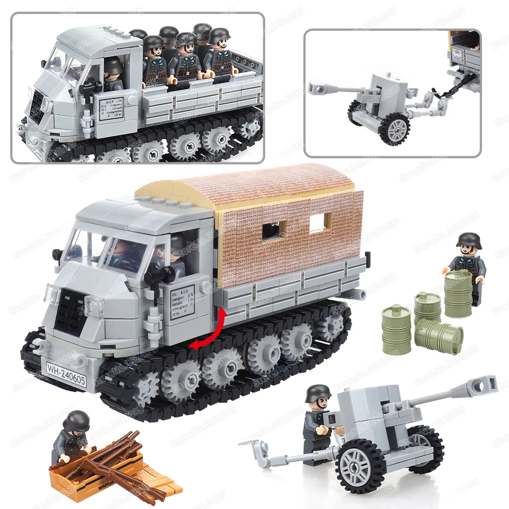 Iron Donkey RSO-01 Crawler Tractor Building Block Moc Ww2 Figures Weapons Equipment Transporter Model Children Gift Boy Diy Toys