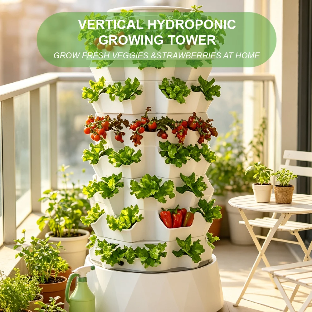 Horticultural Odor Free Plastic With Smart Controller Compact Size Vertical Farm Tower For Vertical Farming Water Efficient