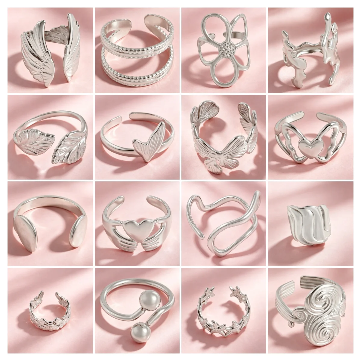 1pc Fashion Stainless Steel Swing Leaf Peace Love Abstract Knuckle Ring Jewelry Charms Rings Women Girls Party Gifts No Fade