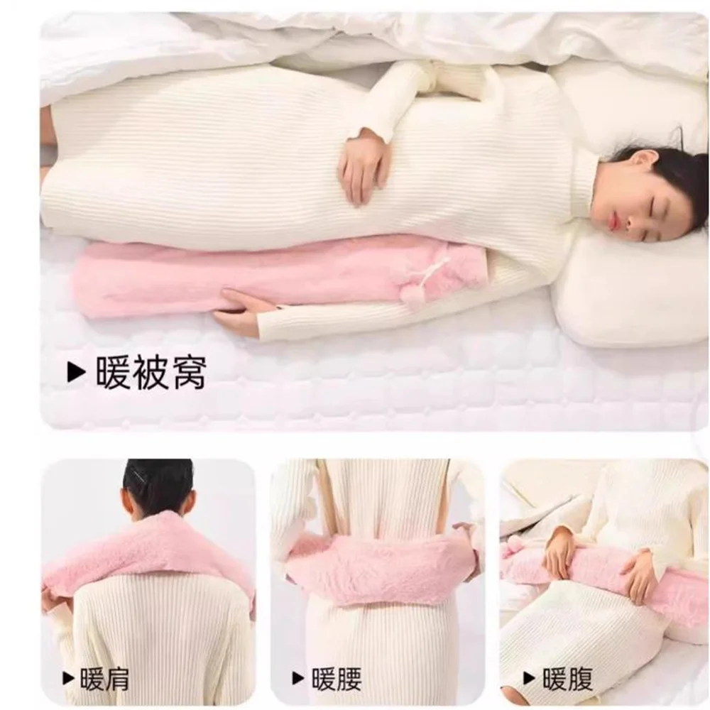 1pcs PVC long strip hot water bag, plush extra long large hand warmer, explosion-proof water bag for stomach application,